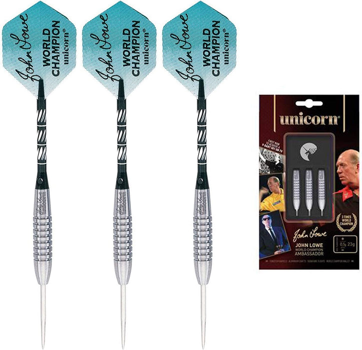 Unicorn John Lowe Darts Set Tungsten Steel Tip 3 Gripper Silver Shafts 21/23/25gUnicorn