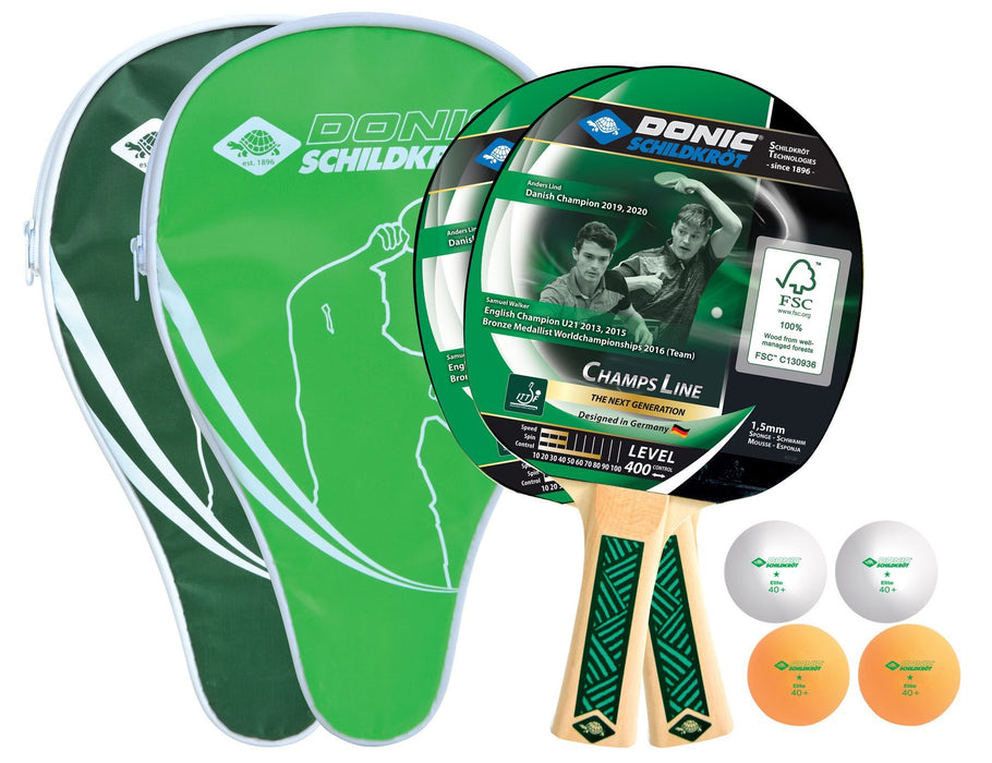 Donic Schildkrot Champs 400 Cover Table Tennis Set - 2 Bats and 4 Balls IncludedDonic Schildkrot