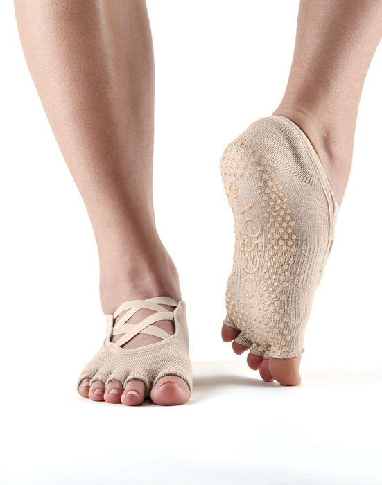 Toesox Half Toe Elle Criss Cross Yoga Pilates Grip Socks Nude